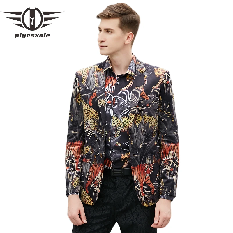

Plyesxale 3d Tiger Printed Blazer Men 2018 Slim Fit Mens Blazer Jacket Party Stage Wear Luxury Designer Wedding Blazers Q430
