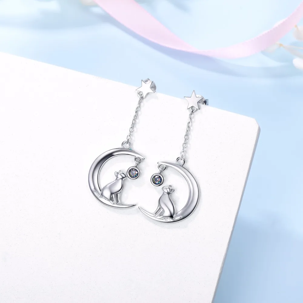 SILVERCUTE Звезда Луна кошка Висячие серьги для женщин девочек ювелирные украшения