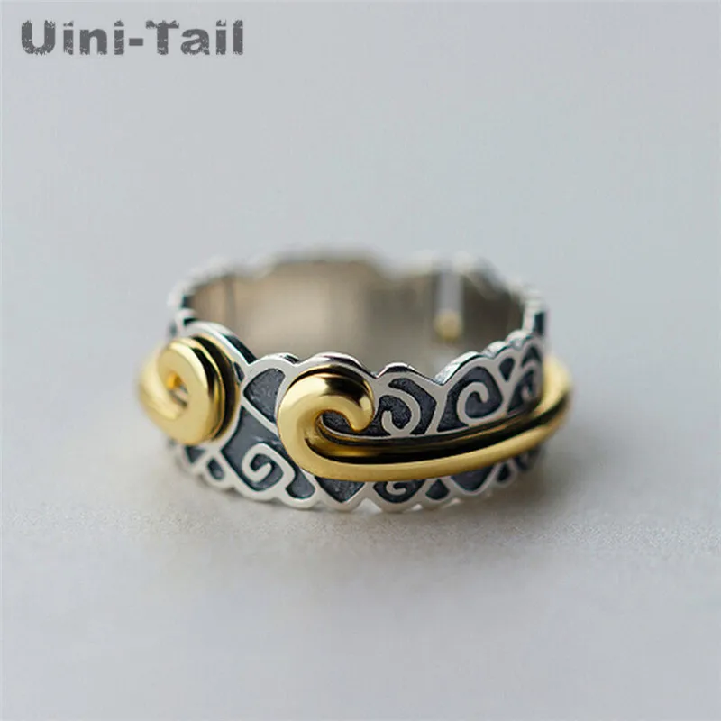 Фото Uini-Tail Горячая новинка 925 тибетское серебряное солнце Wukong тугое заклинание ретро кольцо темпераментная дикая фотосессия больше одежды GN968 №1