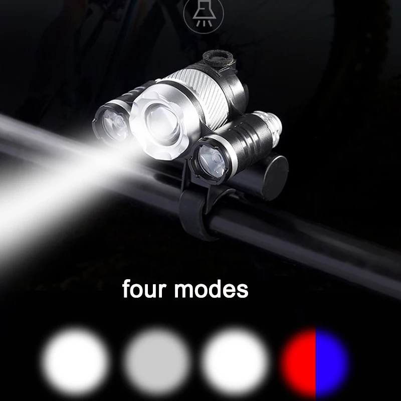 USB Перезаряжаемый велосипедный светильник на голову велосипеда с четырьмя