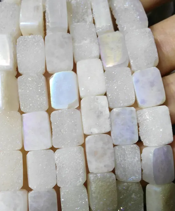 

Drilled--10x14 12x16 13x18mm full strand Genuine Duzy Drusy Agate rectangle ablong oval egg clear white mixed Cabochon bead