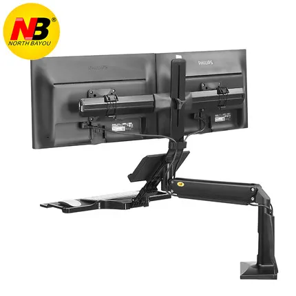 BLACK NB FC24-2A газовая стойка 1"-24" эргономичная двойная подставка для ЖК-монитора Сидящая подставка рабочая станция с клавиатурой поднос подъемный стол - Цвет: BLACK