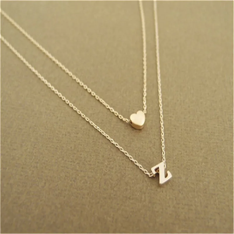 10 шт. _ Новое модное ожерелье с маленьким изящным сердцем и инициалом Двухслойное