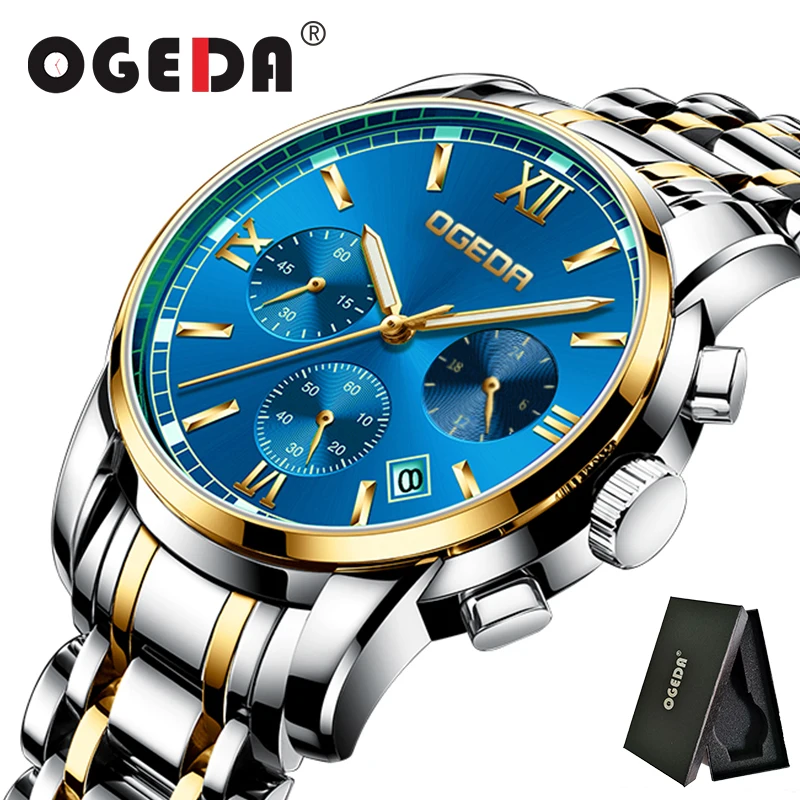 Мужские кварцевые часы OGEDA из стали водонепроницаемые 2019|Мужские спортивные