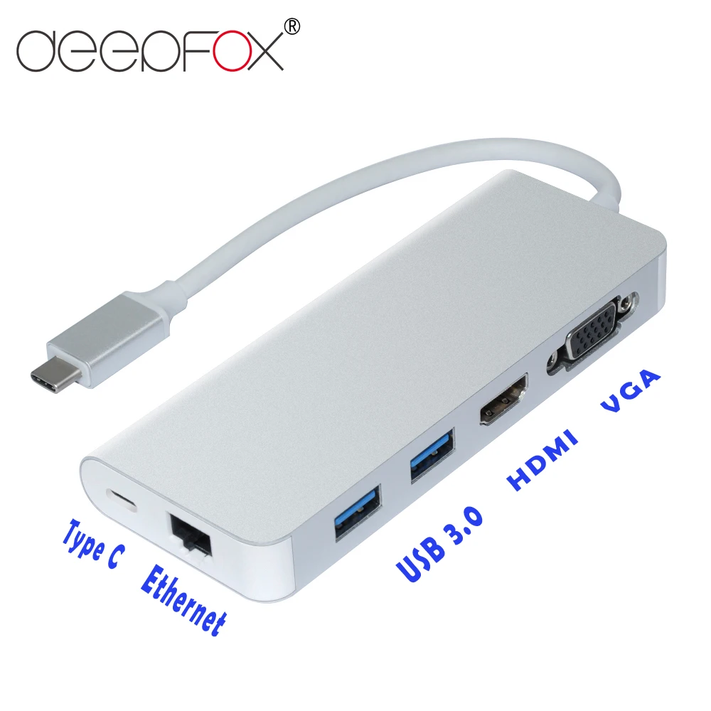 DeepFox PD зарядный сетевой порт RJ45 4K HDMI VGA Type C USB3.0 концентратор адаптер для Windows 10 Apple