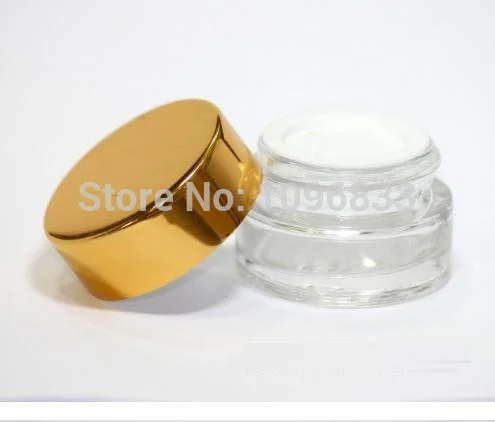5 г ясно Стекло Бутылка Золото Кепки Крем Jar серебристый, черный крышкой упаковки косметических контейнеров маленький горшок пустой Стекло Jar 50 шт./лот - Цвет: Gold Lid
