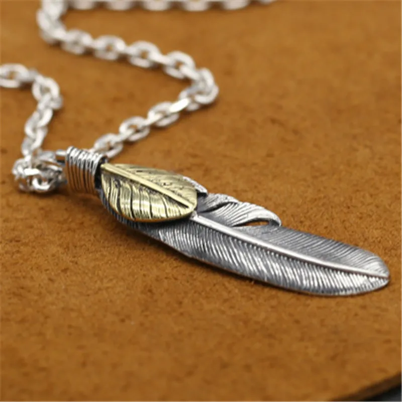 

BESTLYBUY Genuine S925 Sterling Silver Jewelry Vintage Thai Silver Feather Pendant for Men And Women Without Chain Free Shipping