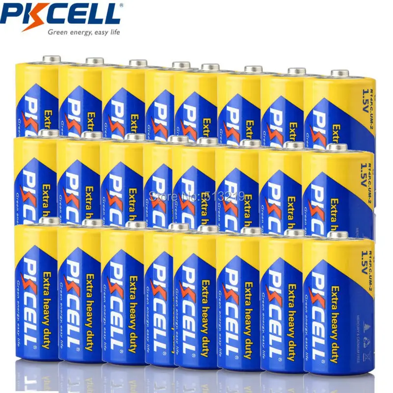 

24 X PKCELL 1,5 V цинк углерода R14, UM2, MN1400 для игрушек, игр, радио размер C R14P UM2 батареи