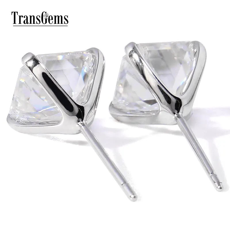 Transgems золотые серьги Cneter 2ct 7X7 мм F Цвет Ашер резки Муассанит всего 4CTW 14 К 585 белое