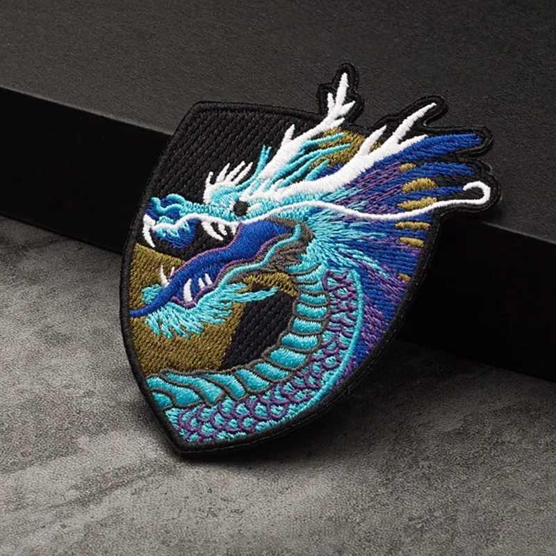 Blue dragon Китайский дракон, железные нашивки для одежды, вышивка, аппликация, нашивка, нашивка, тканевые наклейки, животные, шитье, военная нашивка, футболка - Цвет: Blue dragon