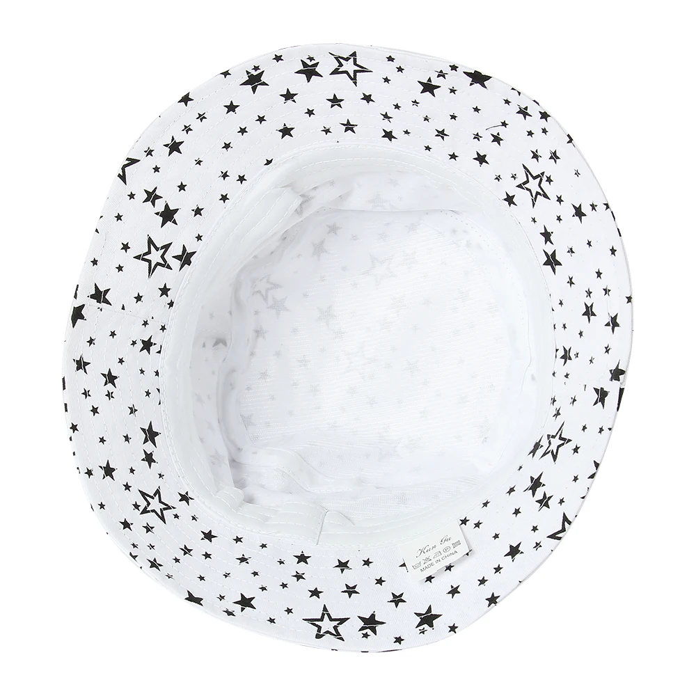 Winfox/черно-белая Панама с принтом звезды шляпа-ведро для мужчин и женщин мягкая