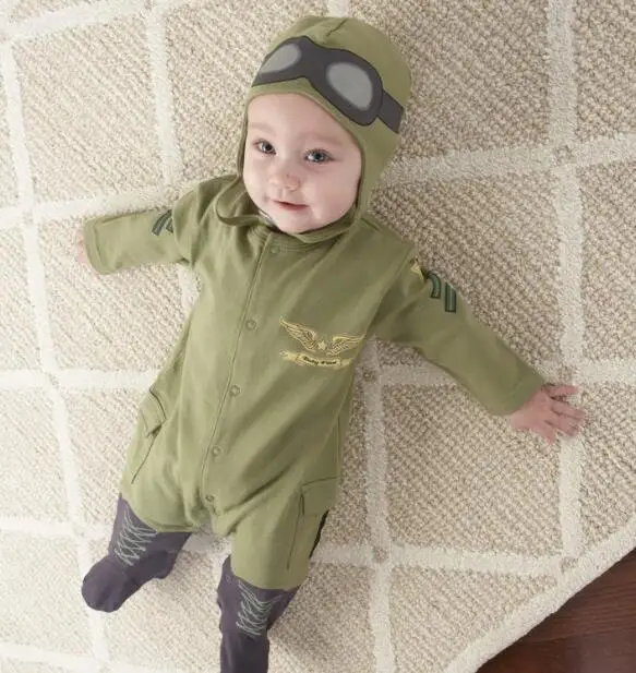 

2pcs Toddler Infant Baby Boy Astronauts Hat+Romper Playsuit Jumpsuit Clothing Pilot Military Air Force Costume Outfit Set Navy