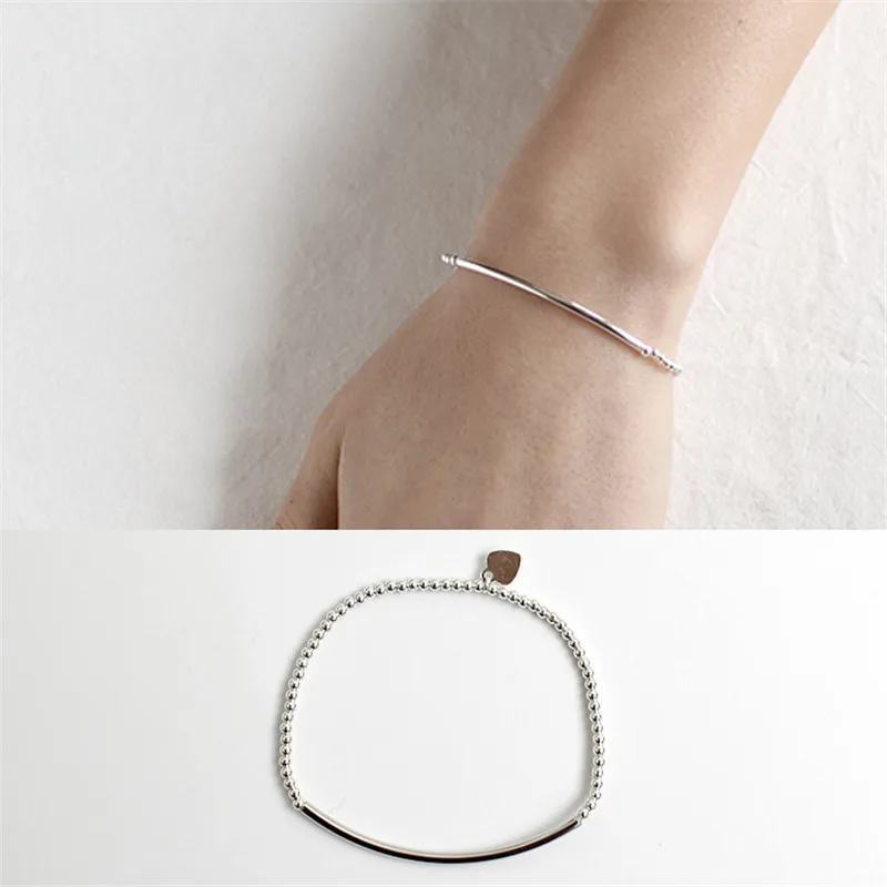 Jsmpfy Silver Adjustable Beads Strand Link&ampchain Bracelets Tube Charms 925 Sterling Elastic Bracelet For Women Gifts | Украшения и