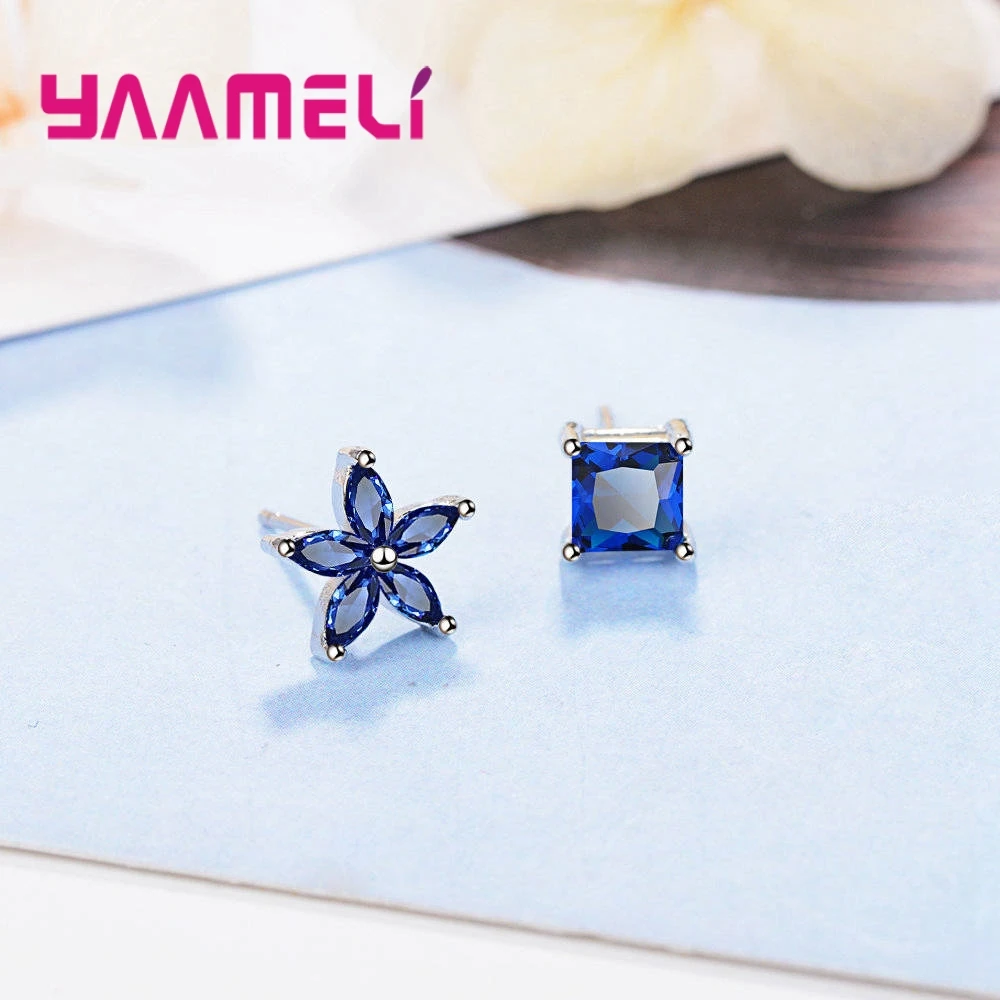Женские серьги из настоящего серебра 925 пробы с голубым кубическим цирконием 2