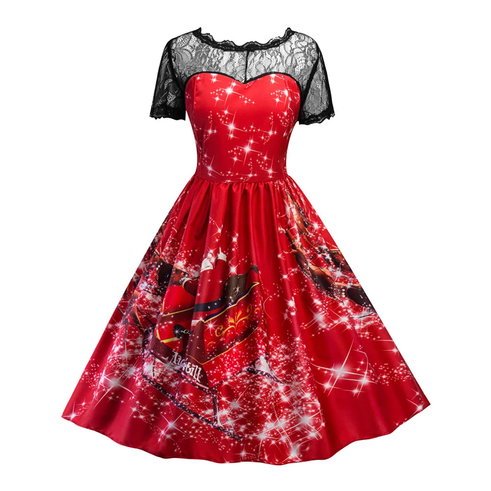 Womail женское свободное кружевное платье с рождественским принтом вечернее