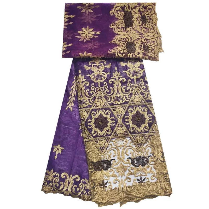 

African Lace Fabric Bazin Riche Fabric 5 Yards New Design Embroidered Bazin Riche Getzner With Tulle Lace For Party A1308