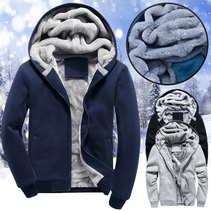 Мужская модная толстовка с капюшоном плотная Теплая Бархатная меховая