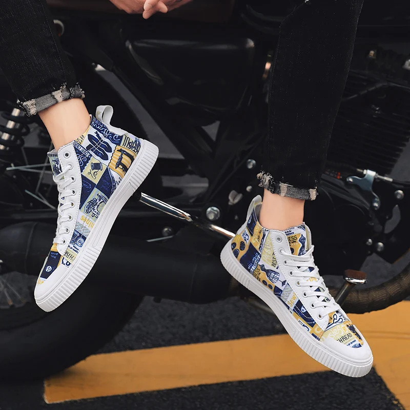 CYYTL Fashion High-top Canvas Men Casual Shoes Prints Breathable Lace-up Walking Sneakers Zapatillas Hombre Tenis Masculino