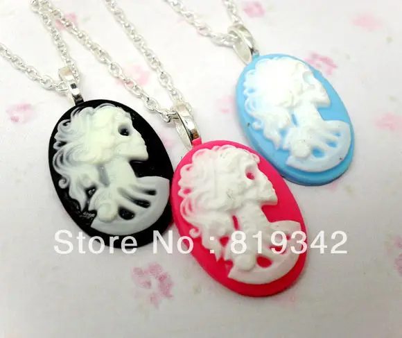

Free Shipping 6 Strands NKY LARGE SKELETON CAMEO 18" NECKLACE GOTHIC EMO PUNK SKULL DARK VINTAGE STEAMPUNK