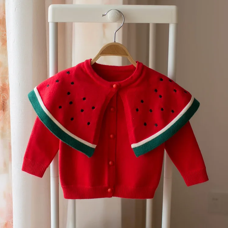 2018 Новые дети девочки мультфильм арбуз большой воротник Вязание свитер кардиган