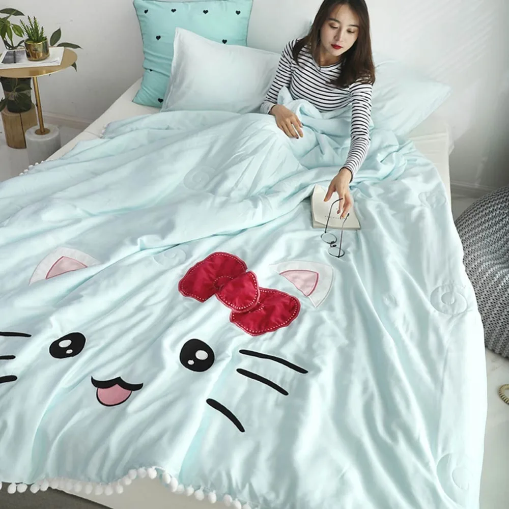2019 светло голубой Кот мультяшный кондиционер тонкое летнее Стёганое одеяло с