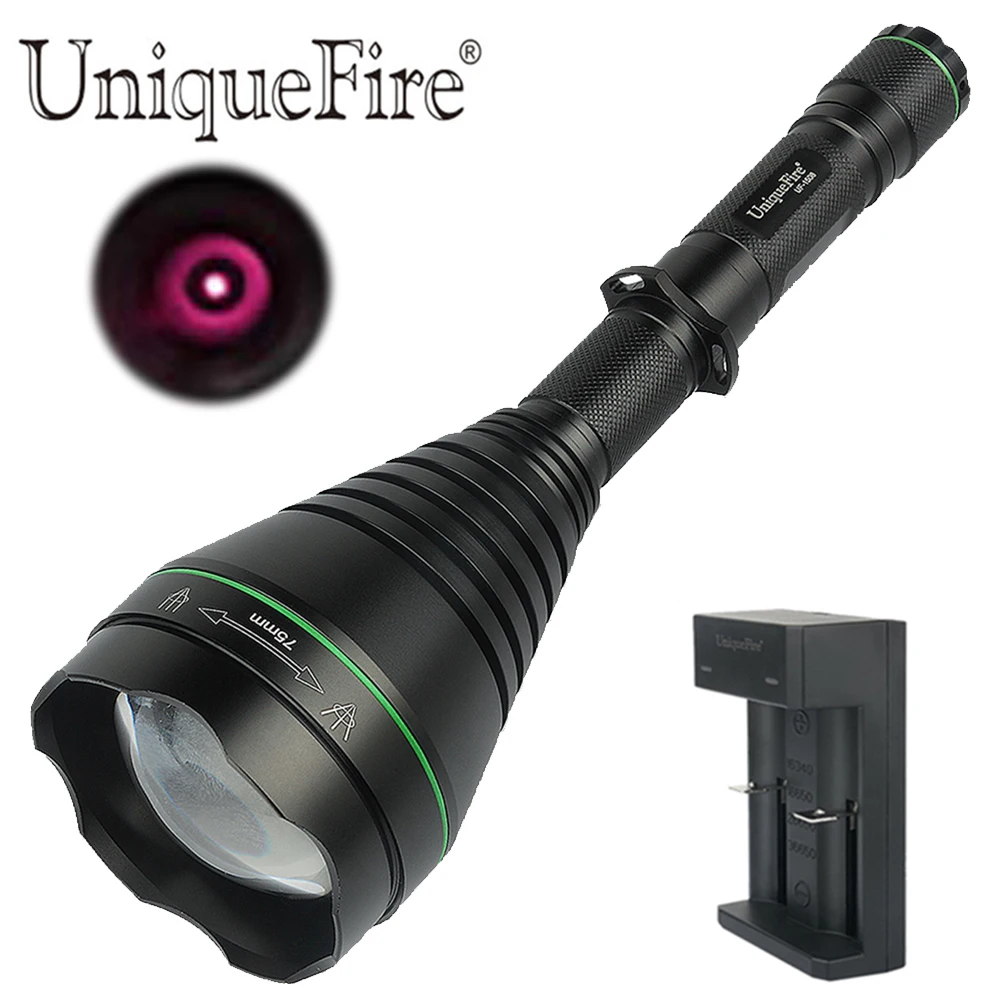 UniqueFire 1508 IR 850nm 3 Mode LED Flashlight T75 Zoomable Night Vision Infrared Light Torch with USB Charger for Night Hunting