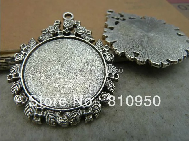 

20pcs 35x45mm Inner:25MM Alloy/Metal Antique Silver Blank Flower Pendant Cameo cabochon,DIY Jewelry Pendant base settings
