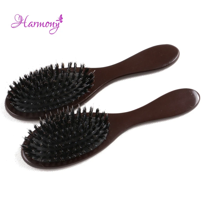 Dark brown 6 шт запасы темно-коричневый цвет деревянная ручка щетка для волос из шерсти кабана для наращивания человеческих волос - Цвет: Dark brown