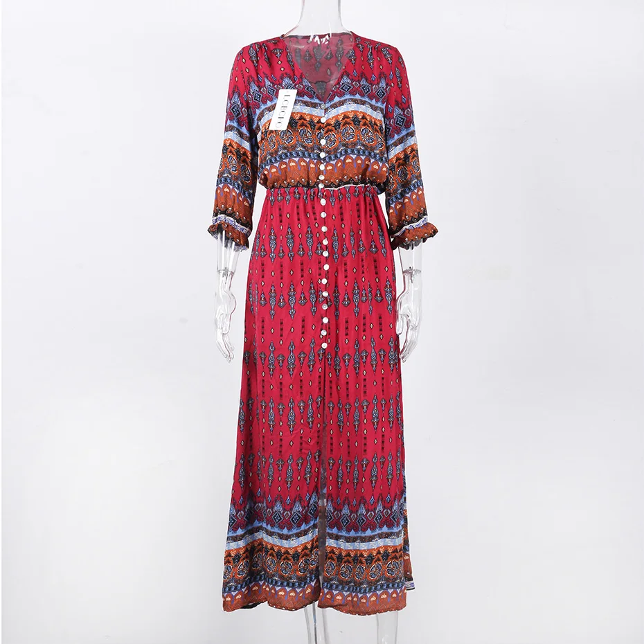 Boho Стиль Макси Платье Лето 2017 Мода Праздник Печатных Длинные Платья Женщин