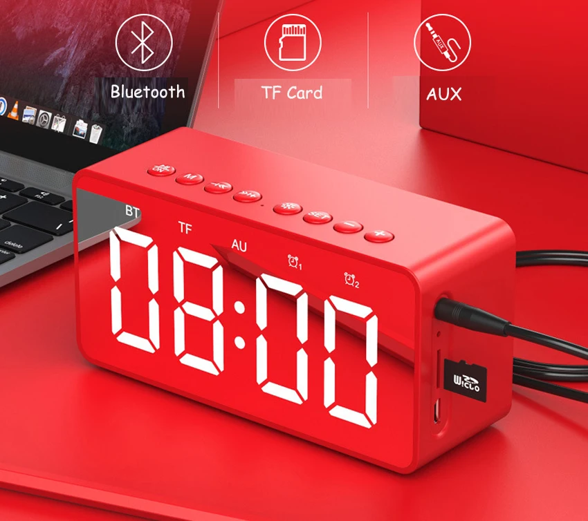 Bluetooth 5,0 портативный беспроводной светодиодный цифровой будильник стерео звук Bluetooth динамик, отображение времени поддержка TF AUX с Micphone