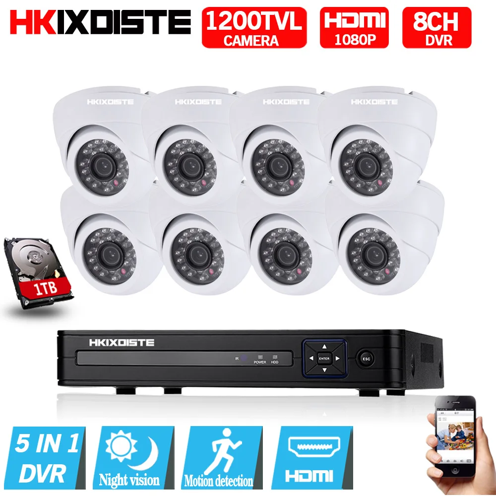 8CH AHD DVR 1080N видео Регистраторы H.264 IP камера Onvif сети многоязыковой 1200TVL CCTV Камера