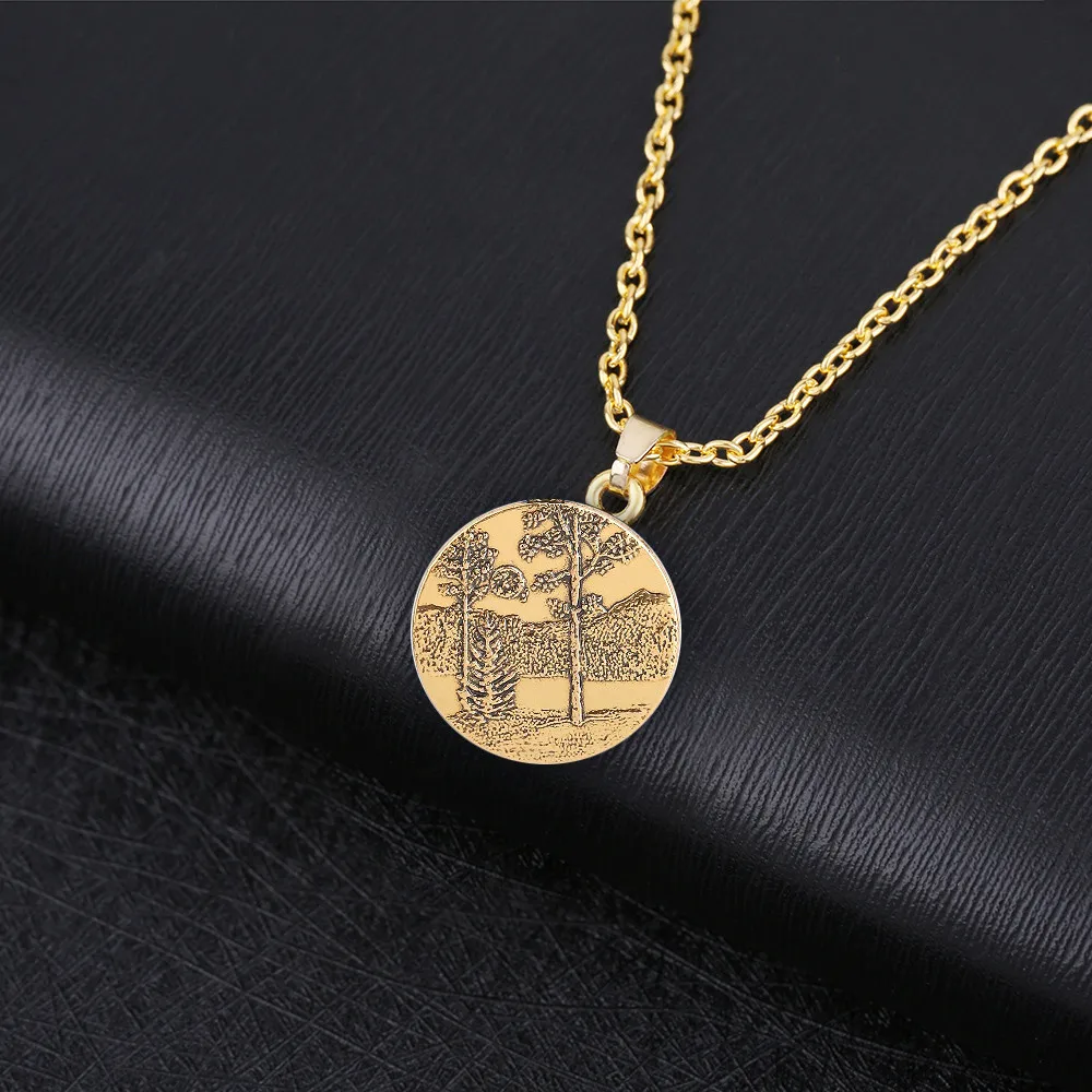 LIKGREAT пейзаж горные деревья ожерелье для мужчин и женщин сшивание круглый кулон с