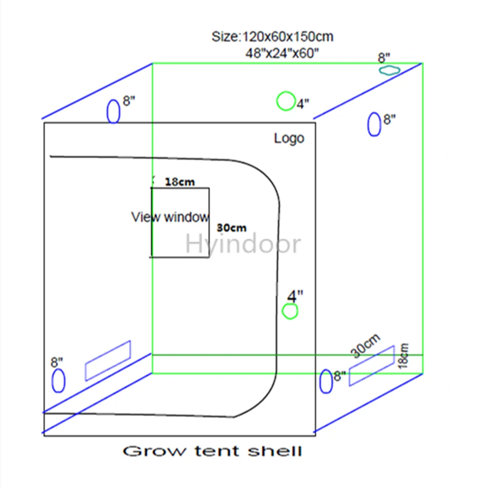Палатка Hyindoor 120*60*150 (48*24*60 '') для выращивания гидропоники в помещении