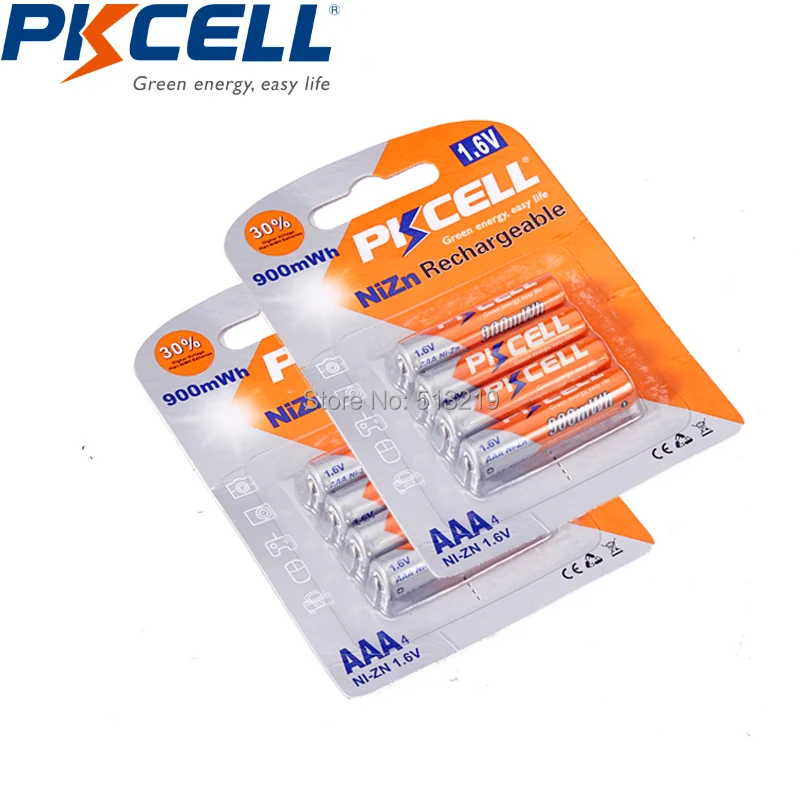 8 шт./2 карты PKCELL1.6v AAA 900mwh NI ZN аккумуляторная батарея 3A батареи aaa nizn batteria для