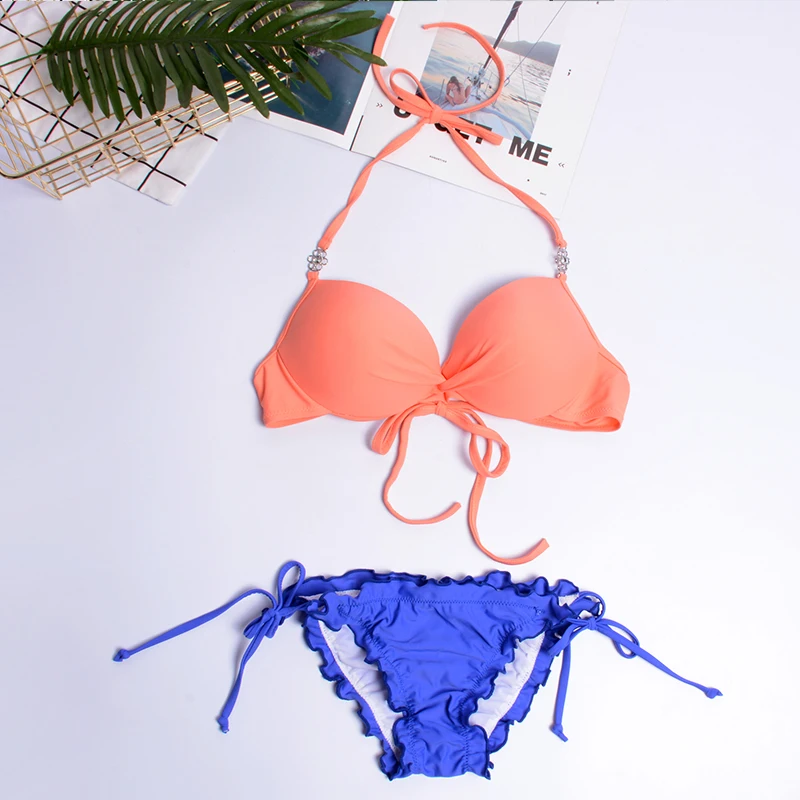 TYAKKVE сексуальный bikini2019 чистый цвет Холтер Бандаж регулируемый супер маленький