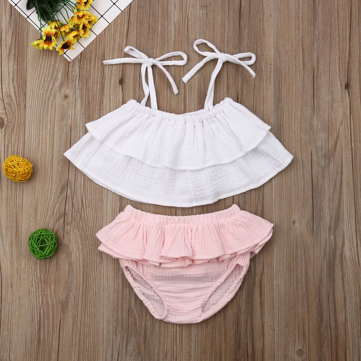 

Newborn Kids Baby Girl 0-24M Clothes Summer Ruffles Tops Shorts Briefs Outfits Sunsuit