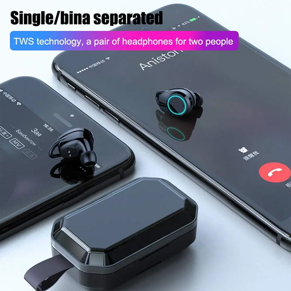 TWS Bluetooth 5,0 наушники с сенсорным управлением IPX7 Водонепроницаемая гарнитура 3000 мАч Зарядное устройство Беспроводные спортивные наушники для смартфона