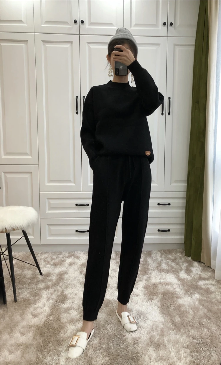 BGSOLID Knitted Wool Set New Fashion Loose Slim Cashmere Sweater Pants Two-piece Wholesale and Direct Sets are very popular | Женская