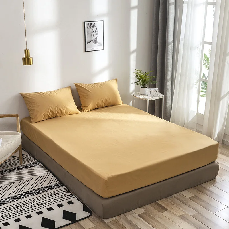 fangshui-kaqise Waterproof Mattress Protector with Elastic Solid Color Mattress Cover Anti Mite Bed Bug Proof Fitted Sheet Protection - Цвет: fangshui-kaqise