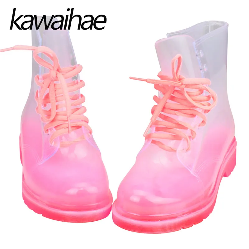 Прозрачные сапоги на резиновой подошве женские водонепроницаемые резиновые