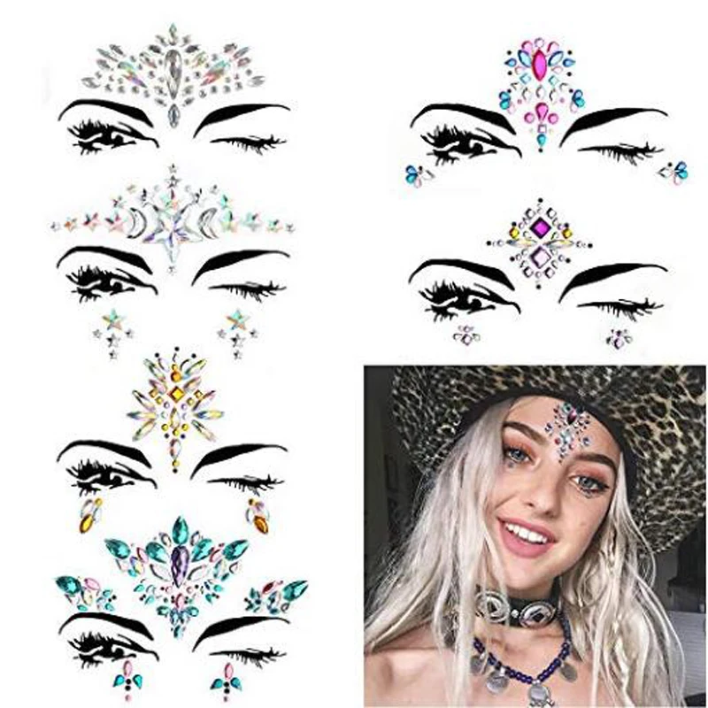 5 шт./лот 3D Кристалл Блеск Jewels татуировки Стикеры лица и тела Art Самоцветы
