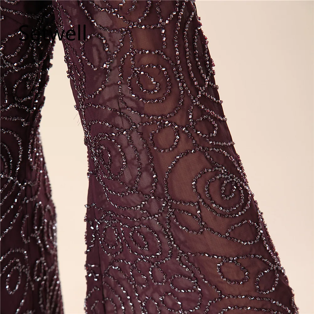 

Setwell Vintage Two Piece Mother Of The Bride Dresses V-Neck Long Sleeve Luxury Beading Summer Chiffon Mother Of The Bride