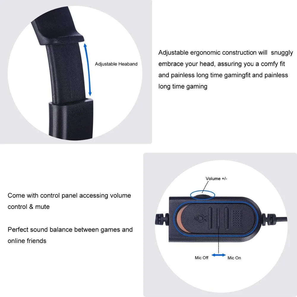 PS4 Wired Headphone Live Chat Gaming Headset Mic Volume Adjustable Headband for Laptop Tablet PC Gamer Slim / Pro Controller | Электроника
