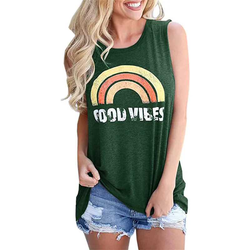 Лето 2019 г. для женщин футболка с радужным принтом без рукавов футболки