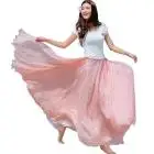 pink CHAMSGEND Женская эластичная талия шифоновая длинная Макси пляжная новая высокая талия плиссированная элегантная юбка Прямая 1J30 - Цвет: pink