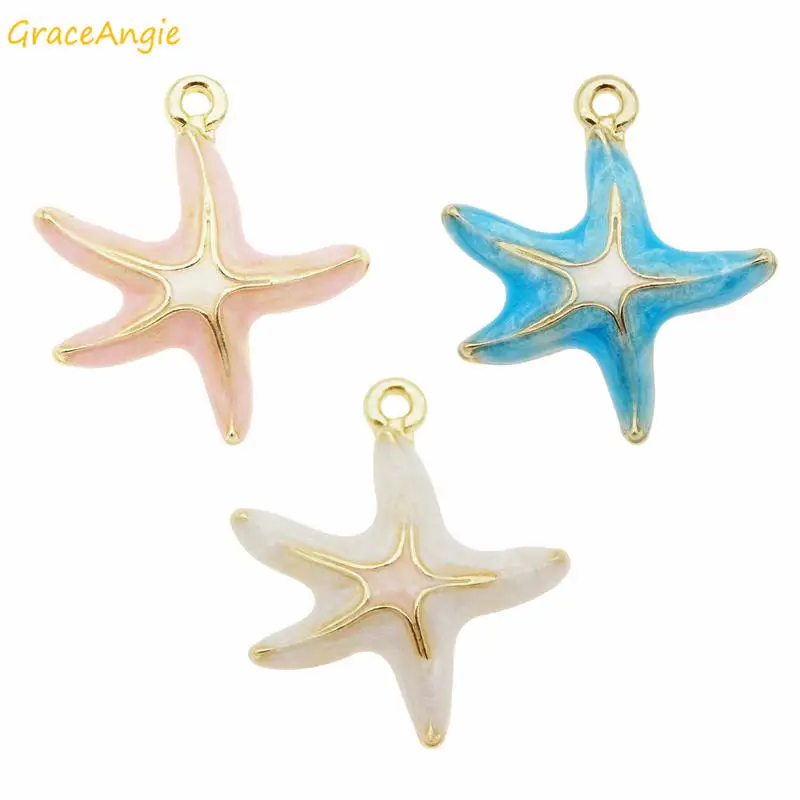 

Изящные подвески в форме морской звезды GraceAngie, 12 шт., золотистое основание, эмаль, подвеска, ювелирное изделие, Аксессуары для браслета, 18*16 м...
