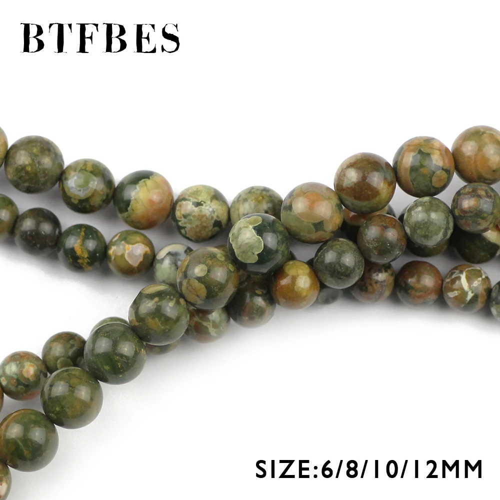 BTFBES Bird Rock Beads Natural Green Color Stone 6 8 10 12mm Ore Round Loose For Jewelry Accessories Bracelet Making DIY | Украшения и