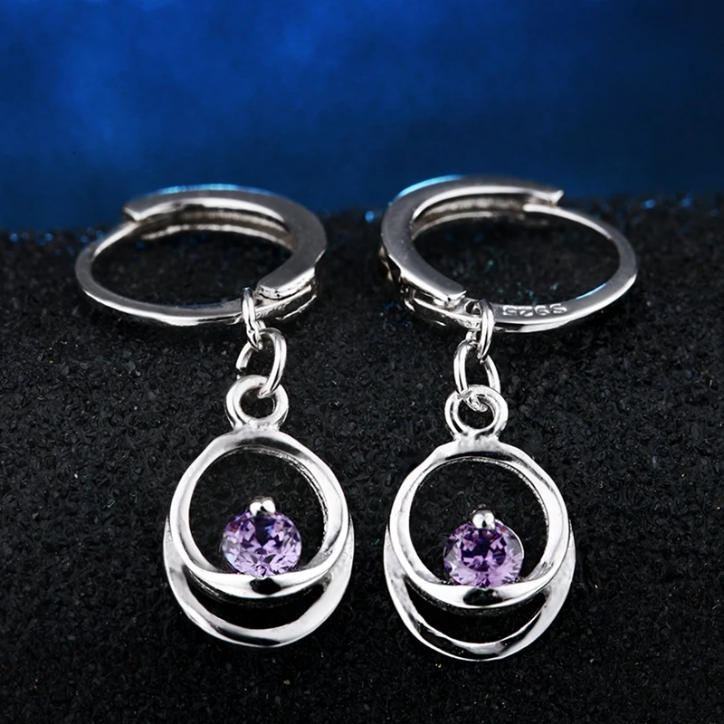 Smart Chic Amethyste Purple Stone 925 Silver Earring White Gold Lady Small Huggie Hoops Earrings for Women Jewelry Earing | Украшения и