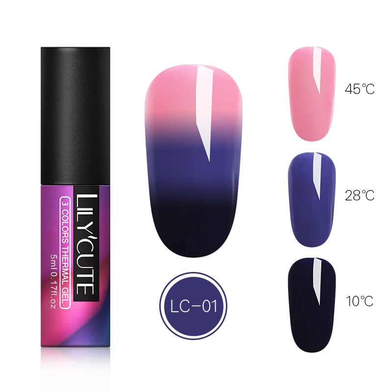 

LILYCUTE Thermal Nail Gel Polish 5ml 3-layers Temperature Color Changing Soak Off UV LED Gel Varnish
