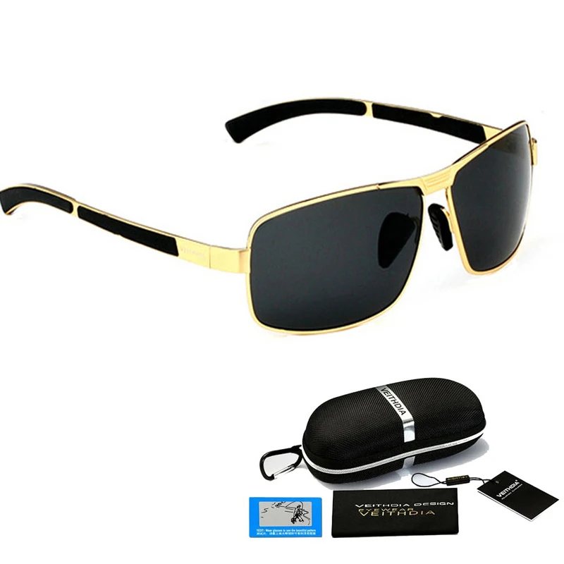 gold with PB VEITHDIA UV400, мужские поляризованные солнцезащитные очки, фирменный дизайн, очки для вождения, солнцезащитные очки, аксессуары, oculos de sol masculino YD2490 - Цвет линз: gold with PB